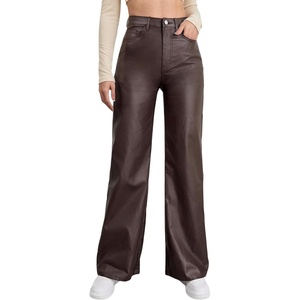 THE LOVE BRAND Women’s Faux Leather Pants Black Straight Leg Pant High Waist Black Leggings Wide Leg Coated PU Trousers(Chocolate)
