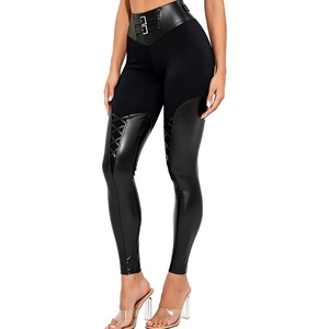 ZASUWA Womens Faux Leather Leggings High Waist PU Black Tummy Control Pants(Black)